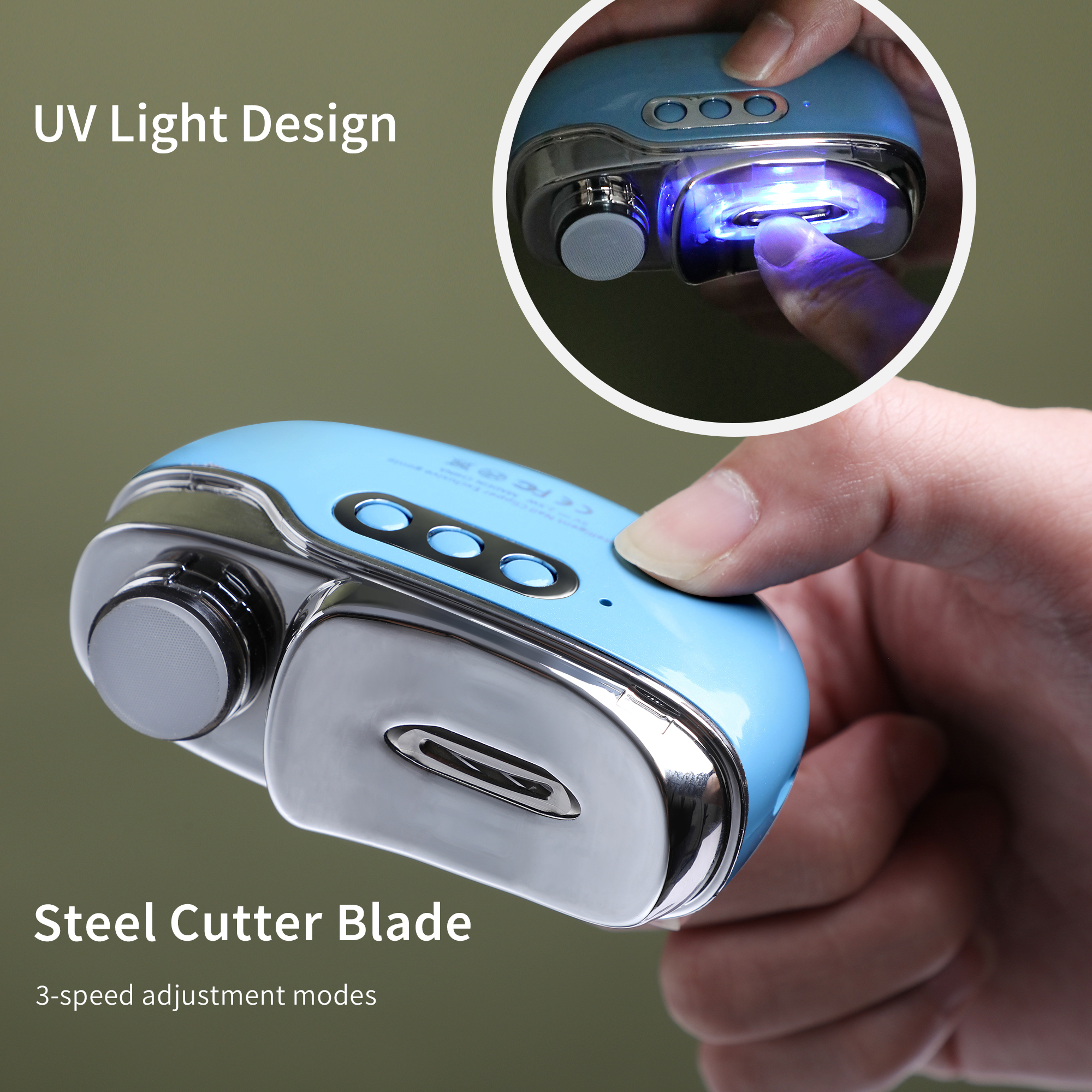 Electric Nail Clipper with UV Baking Light Nail Trimmer USB Rechargeable Polish Safety