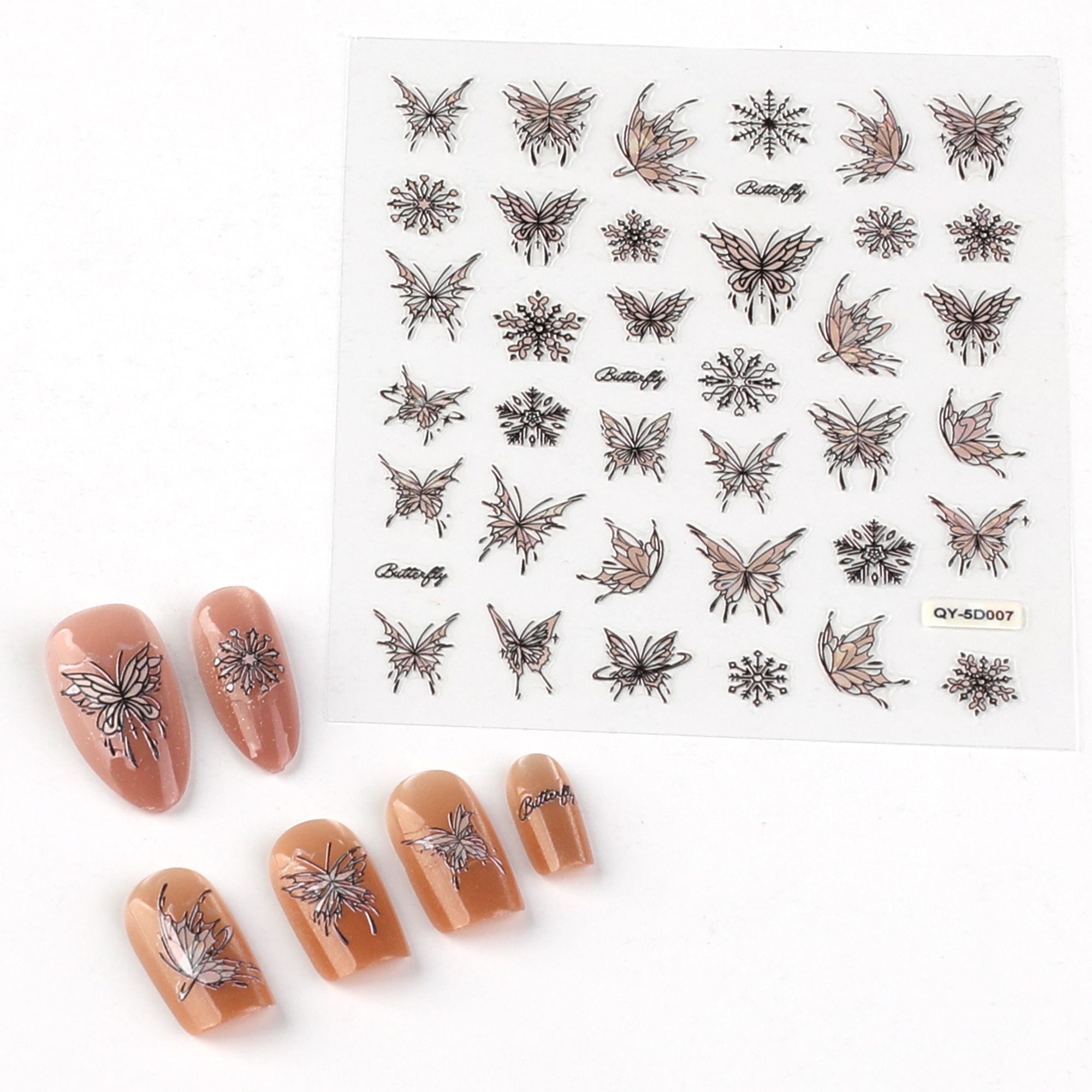 5 Sheets Butterfly Nail Stickers 5D Embossed Nail Decals