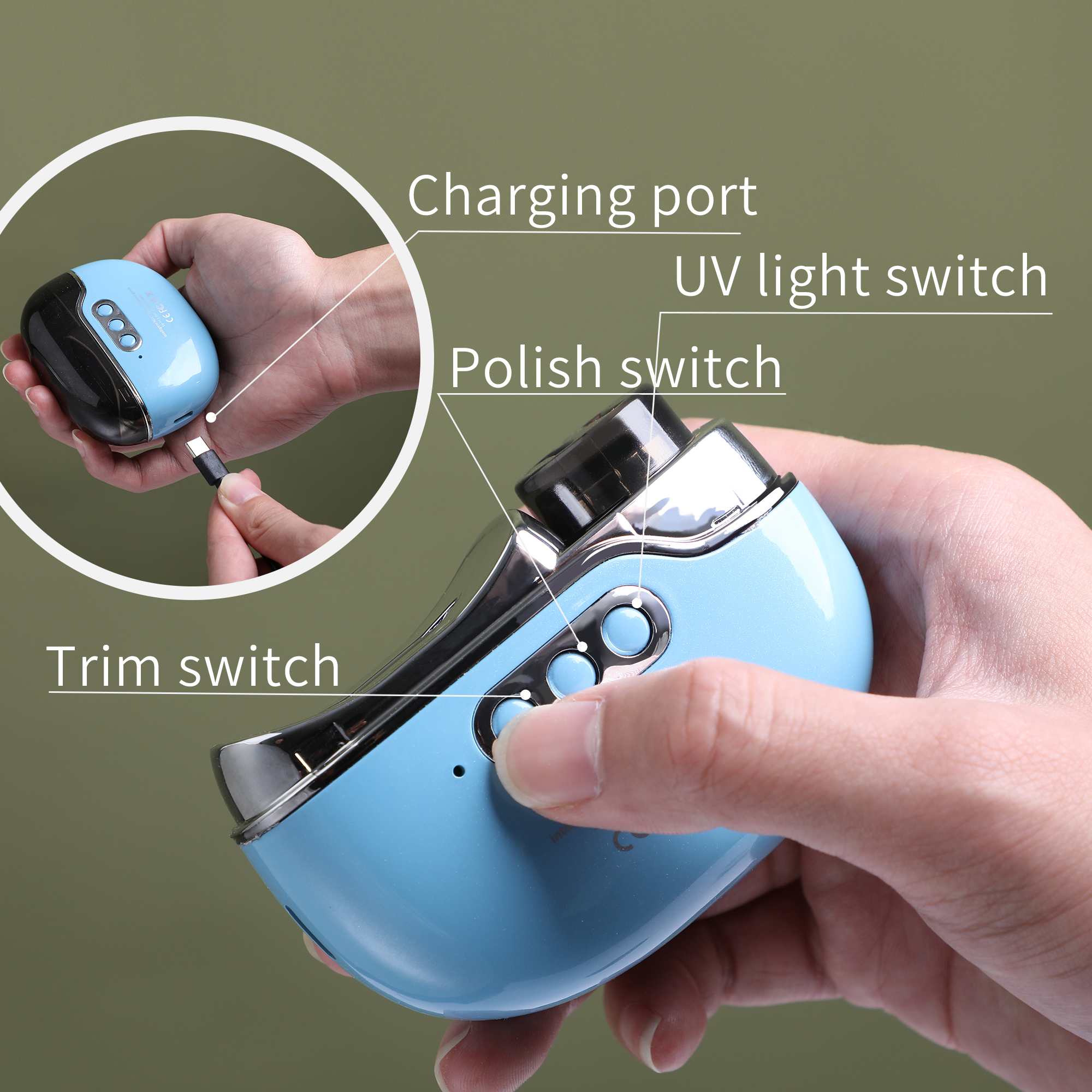 Electric Nail Clipper with UV Baking Light Nail Trimmer Electric Nail Polisher